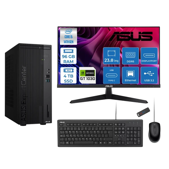 Asus Expertcenter D501MER  Intel® Core™ İ5-14500 96GB Ddr5 4tb SSD 4GB/GT1030  Freedos Mini Tower+23.8" 120Hz Asus Monitör Masaüstü Bilgisayar 12WD501MER21F35+ZETTAUSBBELLEK ürün görseli 1