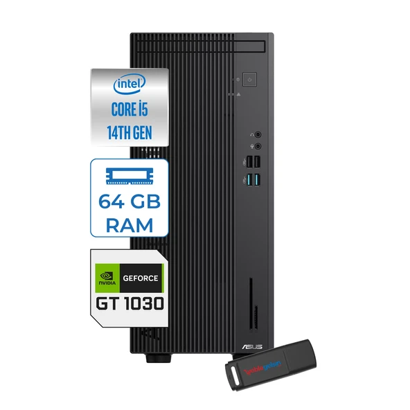 Asus Expertcenter D501MER  Intel® Core™ İ5-14500 64GB Ddr5 1tb SSD 4GB/GT1030  WIN11PRO Mini Tower Masaüstü Bilgisayar WD501MER21P23+ZETTAUSBBELLEK ürün görseli 1