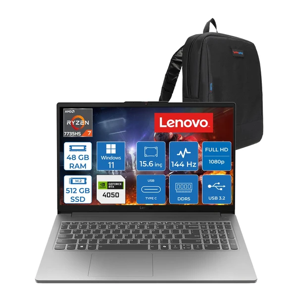 Lenovo Loq 15ARP10E Amd Ryzen™ 7 7735HS 48GB Ddr5 512GB SSD Rtx™ 4050/6GB 65W 15.6" Fhd (1920X1080) IPS 300NITS  144Hz WIN11HOME Gaming Bilgisayar 83S00030TRH17+ZETTAÇANTA ürün görseli 1