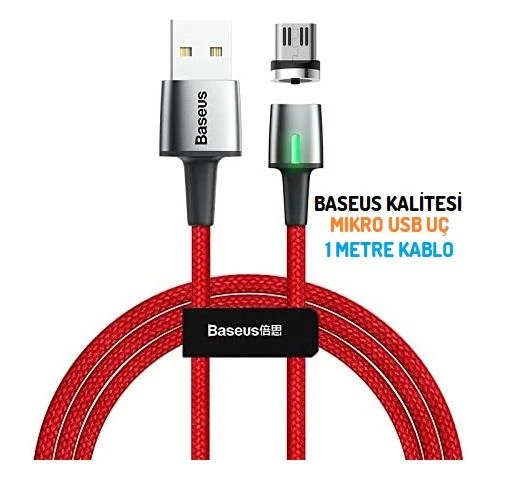 Baseus Zinc Magnetic Mikro Usb Kablo Şarj 100 Cm 2A Mikro Usb Başlık Red ürün görseli 1