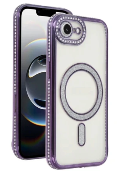 Zipax Apple iPhone 17E Uyumlu Kılıf M-Safe Şarj Özellikli Simli Taşlı Azn-JokeTaşlı ürün görseli 1