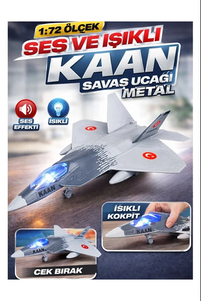 KAAN 5. Nesil Savaş Uçağı Oyuncak 23 cm Metal Işıklı Sesli Çek Bırak Jet Uçak Modeli ürün görseli 1