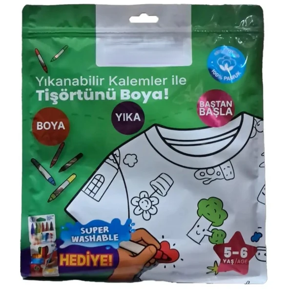 Kalem Hediyeli Boyanabilir Tişört 5-6 Yaş ürün görseli 1