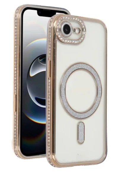 Zipax Apple iPhone 17E Uyumlu Kılıf M-Safe Şarj Özellikli Simli Taşlı Azn-JokeTaşlı ürün görseli 1