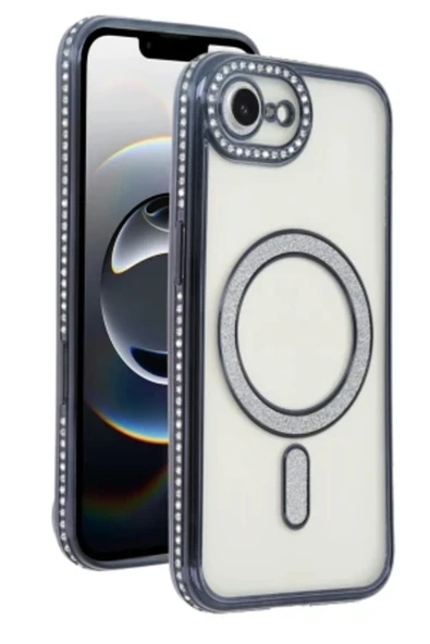 Zipax Apple iPhone 17E Uyumlu Kılıf M-Safe Şarj Özellikli Simli Taşlı Azn-JokeTaşlı ürün görseli 1