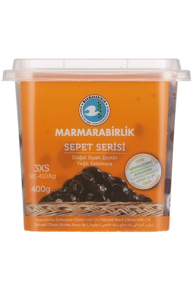 MarmaraBirlik Sepet Serisi Siyah Zeytin 381-410 (3xs) 400 gr Pet ürün görseli 1