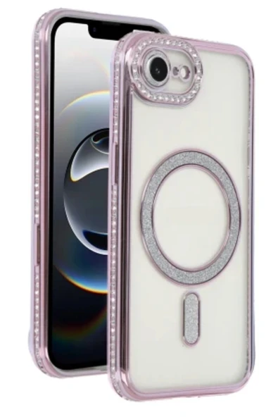 Zipax Apple iPhone 17E Uyumlu Kılıf M-Safe Şarj Özellikli Simli Taşlı Azn-JokeTaşlı ürün görseli 1