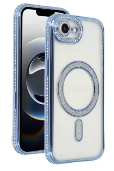 Zipax Apple iPhone 17E Uyumlu Kılıf M-Safe Şarj Özellikli Simli Taşlı Azn-JokeTaşlı ürün görseli 1