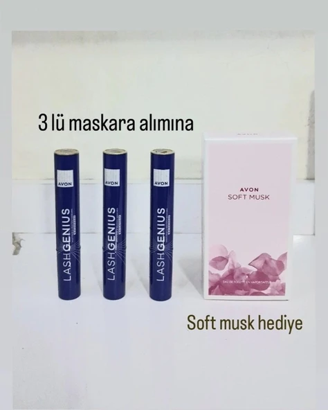 Avon LASH GENIUS WATERPROF 3'lü Maska (Soft Musk Kadın HEDİYE) ürün görseli 1