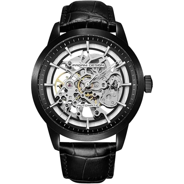 Pagani Design PD-1638-4 Skeleton Otomatik Erkek Kol Saati Siyah ürün görseli 1