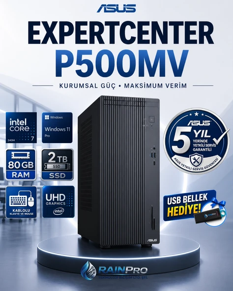 Asus Expertcenter P500MV Intel® Core™ 7 240H 5.2Ghz Aı 80 GB DDR5 2 TB SSD Windows 11 Pro Mini Tower 5 Yıl Yerinde Garanti Masaüstü Bilgisayar C724016512B0DRNP27 ürün görseli 1