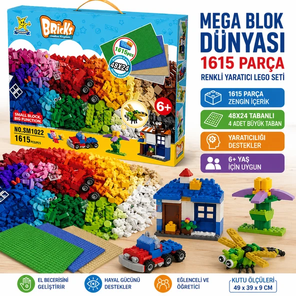 Mega Blok Dünyası 1615 Parça Renkli Yaratıcı Lego Seti 48x24 Tabanlı ürün görseli 1