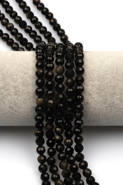 Golden Obsidyen Doğal Taş Dizi 6 mm Fasetli Küre Kesim - DZ-1005 ürün görseli 1