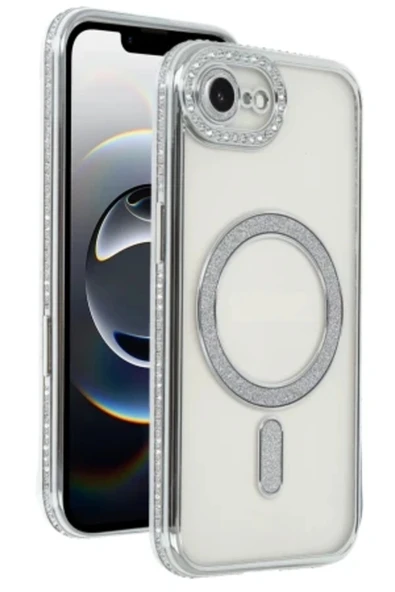 Zipax Apple iPhone 17E Uyumlu Kılıf M-Safe Şarj Özellikli Simli Taşlı Azn-JokeTaşlı ürün görseli 1
