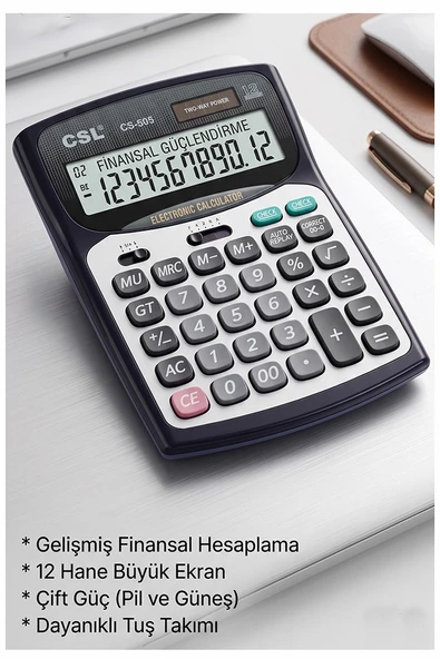 Hesap Makinesi Siyah 13.5x18.5 cm 1 Adet Csl Cs-505 12 Haneli Orta Boy Hafızalı Ofis Büro Masaüstü Hesap Makinası ürün görseli 1