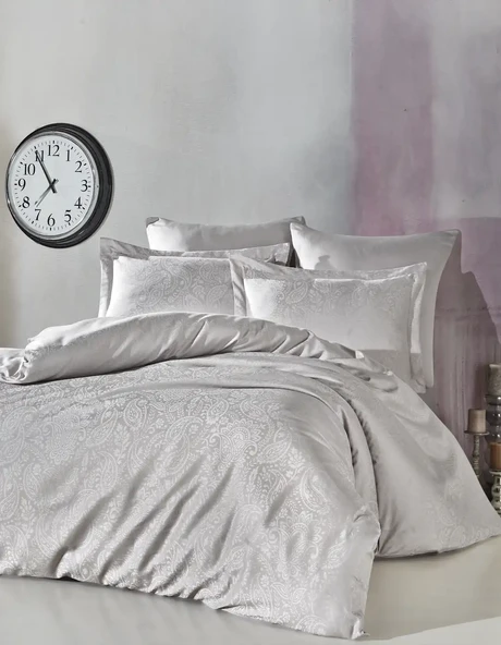 Şaheser Home Collection Jakarlı Saten Çift Kişilik Nev Takımı Lucio A.Gri ürün görseli 1