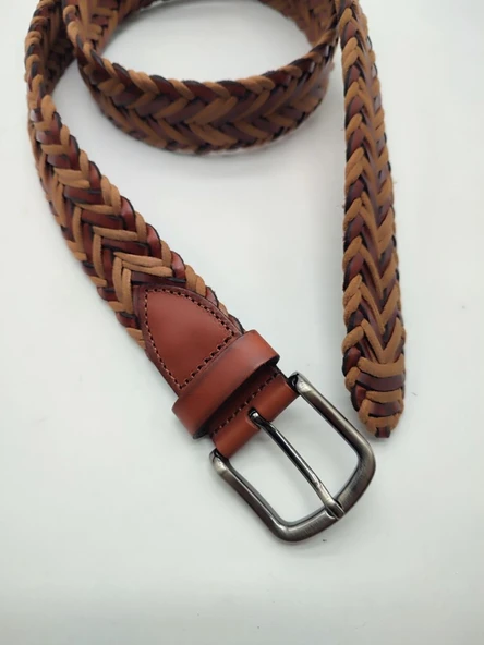 Çapraz Örme Detaylı Taba Renk Erkek Klasik Kemer - Resim 3
