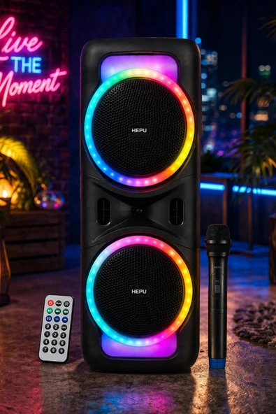 Hepu HP-118 8 İnç Bluetooth Partybox Hoparlör - 15W Işıklı, Mikrofonlu Ses Sistemi ürün görseli 1