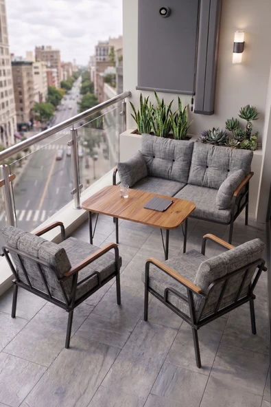 Ekon Serisi Gri Balkon Oturma Koltuk Takımı, 1 Adet İkili 2 Adet Tekli Koltuk ve 1 Adet Orta Sehpa ürün görseli 1