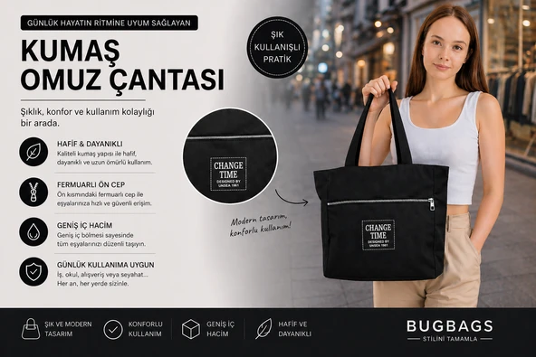 Siyah Change Time Omuz Çantası - Resim 2