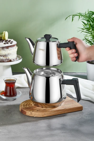 Porsima 1034 Luna Bakalit Kulp Orta Boy Paslanmaz Çelik Çaydanlık Takımı - 1,15-2,25Lt ürün görseli 1
