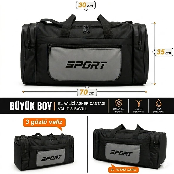 Büyük Boy El Valizi Asker Çantası 70 cm Spor Seyahat Çantası 3 Gözlü Dayanıklı Valiz & Bavul ürün görseli 1
