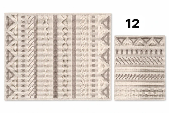 Kilim Motifli iki’li Klozet Takımı  Krem & Kahve ürün görseli 1
