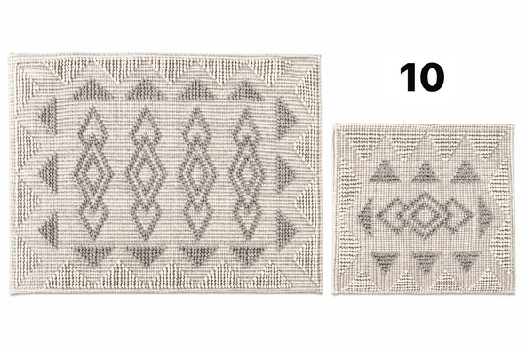 Kilim Motifli iki’li Klozet Takımı Krem & Gri ürün görseli 1