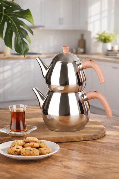Porsima 1029-1 Damla Bakalit Kulp Orta Boy Paslanmaz Çelik Çaydanlık Takımı - Rose - 1.25-2.00Lt ürün görseli 1