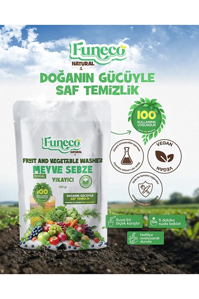 Natural Meyve & Sebze Yıkayıcı 350g (100 Kullanımlık) - Bitki ve mineral bazlı temizleyici toz ürün görseli 1