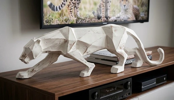 Modern Dekoratif Beyaz Gold Detaylı Leopar Kübik Biblo Heykel  – Dekoratif Masa, Şık Salon & Yatak Odası Ofis Dekoru ürün görseli 1