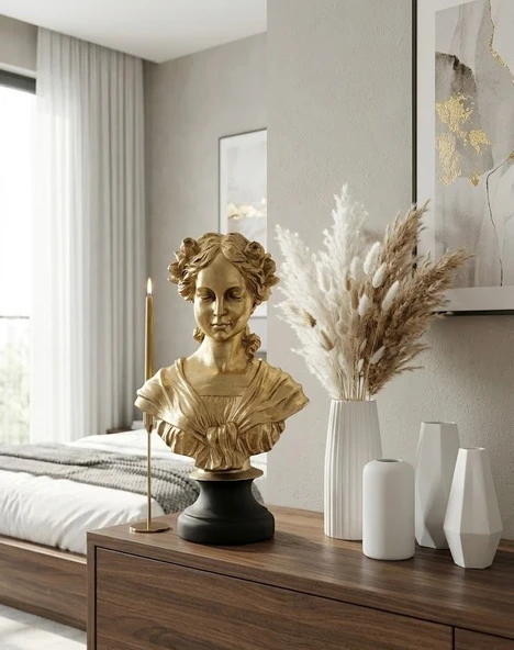 Dekoratif Kadın Büst Gold Siyah Detaylı Ophelia Heykel Biblo ürün görseli 1