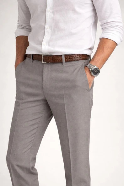 Caserta Regular Fit Erkek Armürlü Keten Pantolon - 7635 ürün görseli 1