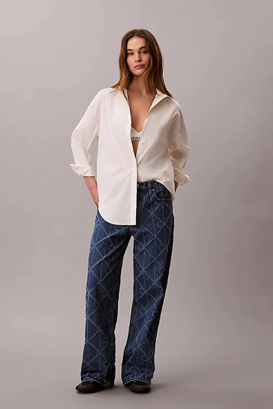 Calvin Klein Düşük Bel Bol Kesim CK Atlantic Kadın Mavi Jeans LV047D709G-YY2 ürün görseli 1