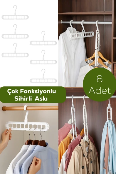 Porsima 6 Adet Çok Fonksiyonlu Dolap Içi Düzenleyici Organizer Sihirli Askı Tişört Gömlek Elbise Askısı ürün görseli 1