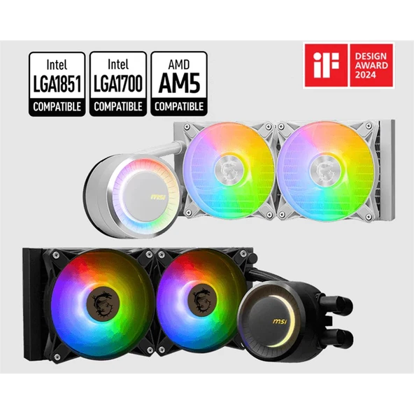 MSI MAG CORELIQUID E240 WHITE 240MM CPU SIVI SOĞUTUCU (LGA1150/1151/1155/1156/1200/1700/1851/AM4/AM5 UYUMLU) ürün görseli 1