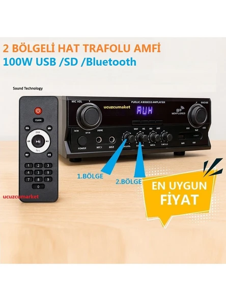 2 Bölgeli 100 Watt Seslendirme Amfisi (Usb/sd/bluetooth) ürün görseli 1
