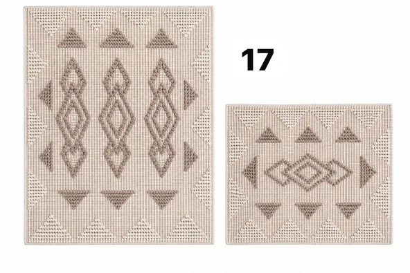 Kilim Motifli iki’li Klozet Takımı Krem & Kahve ürün görseli 1