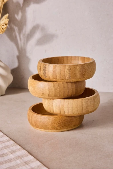 Perotti Snacks 4'lü Yuvarlak Bambu Çerezlik 9,5 cm - Resim 2