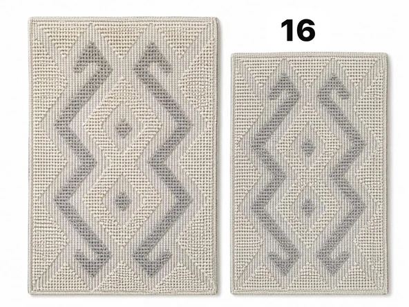 Kilim Motifli iki’li Klozet Takımı Krem & Gri ürün görseli 1