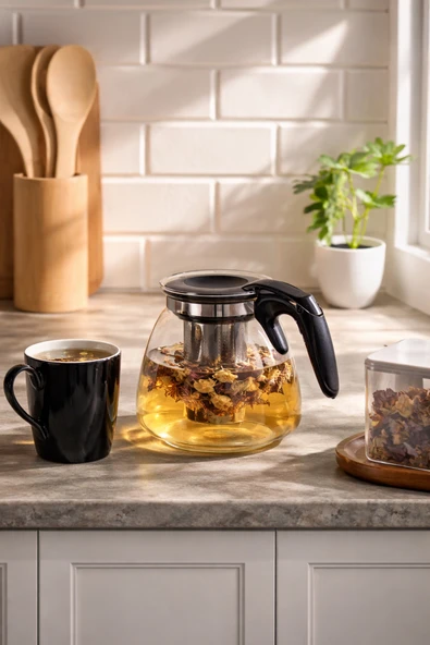 Porsima 5415 Isıya Dayanıklı 900 Ml Süzgeçli Cam Demlik Çay-Bitki Çayı Demliği ürün görseli 1