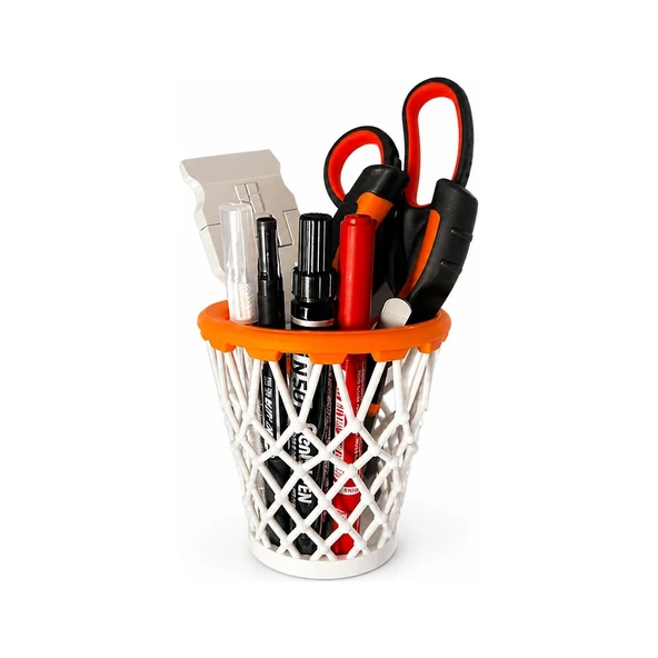 Basket Potası Tasarım Kalemlik 10 CM – Dekoratif Masaüstü Organizer | Sert Plastik Kalem Tutucu ürün görseli 1