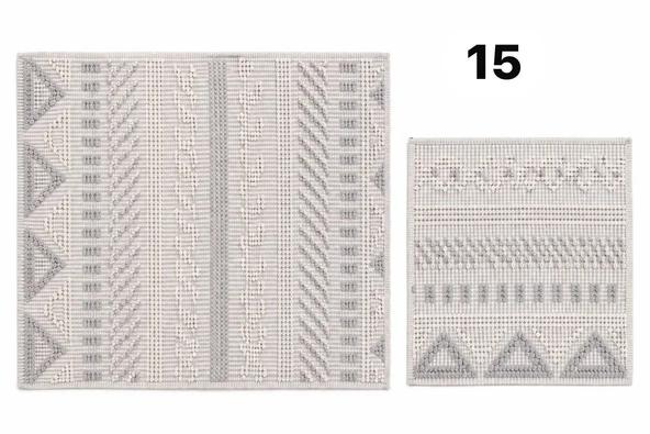 Kilim Motifli iki’li Klozet Takımı  Krem & Gri ürün görseli 1