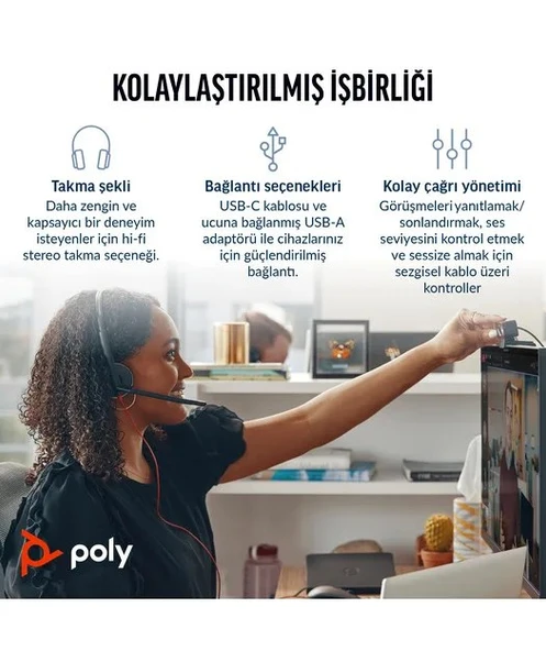 Poly BW 3220 Stereo USB-C HS +USB-C/A - Resim 2