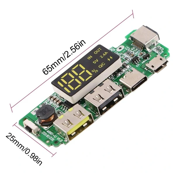 Çift USB 5V 2.4A Ledli Micro Type-C Powerbank Modülü - Resim 4