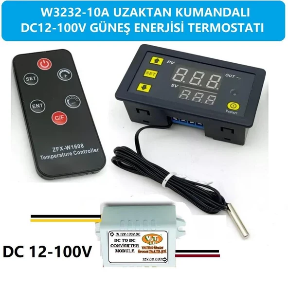 W3231A DC12-100V 10A Kumandalı Güneş Paneli Termostatı ürün görseli 1