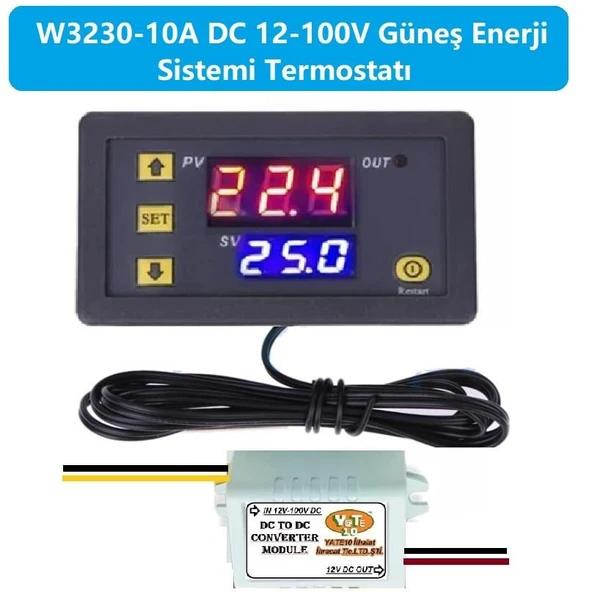 W3230 DC12-100V 10A Güneş Paneli Termostatı ürün görseli 1