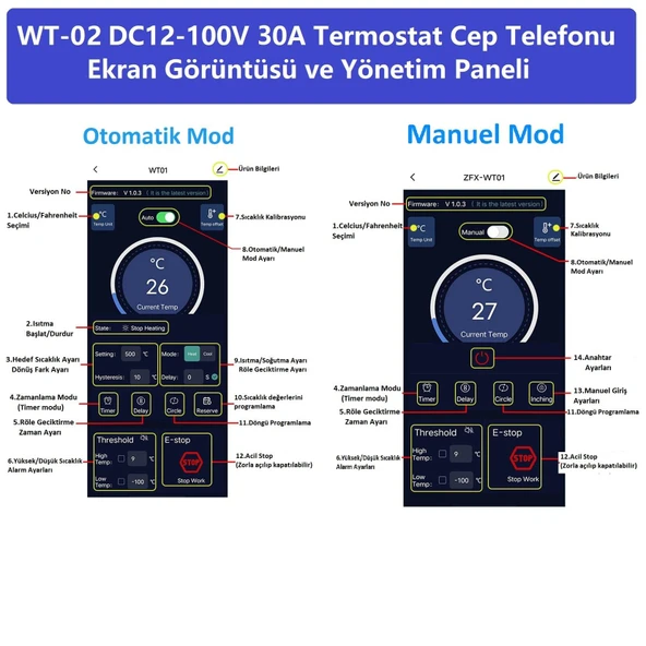 Yate10 Smart Wifi DC12-100V 30A Güneş Panel Termostat/ Timer - Resim 3