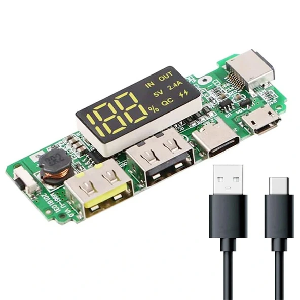 Çift USB 5V 2.4A Ledli Micro Type-C Powerbank Modülü - Resim 2