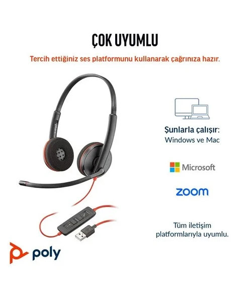 Poly BW 3220 Stereo USB-C HS +USB-C/A - Resim 6